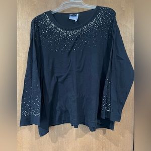 Sunburst Women’s XL Shirt Black Studded Decorated Neckline & Sleeves EXCELLENT